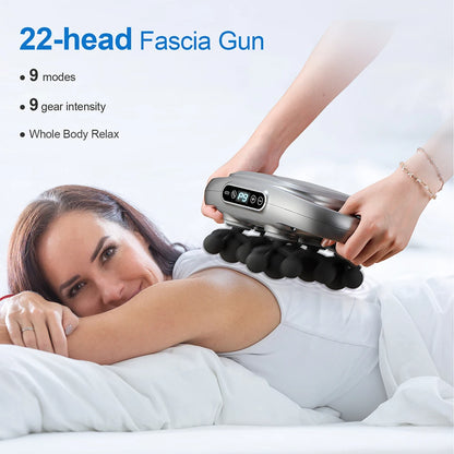 Pistolet de massage à 22 têtes pour fascias, appareil de massage corporel à vibrations haute fréquence pour la relaxation musculaire du dos, de la taille, du cou et des épaules