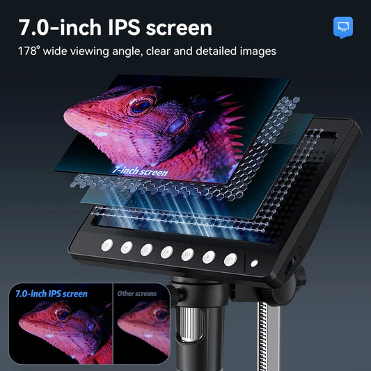 5MP Ultra Clear Electron Microscope 7-Inch Touch Screen+1200X Magnification Coin/PCB Board Professional Measurement With 8LED Shadowless Light