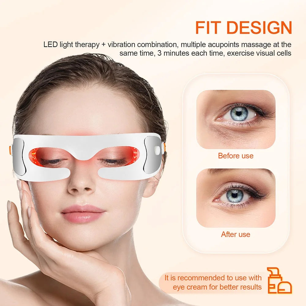 LED-Photonen-Augenmaske zur Hautverjüngung, Dual-Modus, Rot-/Blaulicht, Anti-Aging, lässt dunkle Ringe verschwinden und glättet feine Linien, intelligente Massage lindert Augenermüdung