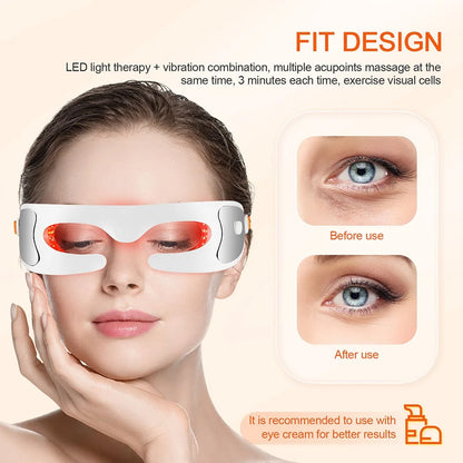 LED-Photonen-Augenmaske zur Hautverjüngung, Dual-Modus, Rot-/Blaulicht, Anti-Aging, lässt dunkle Ringe verschwinden und glättet feine Linien, intelligente Massage lindert Augenermüdung