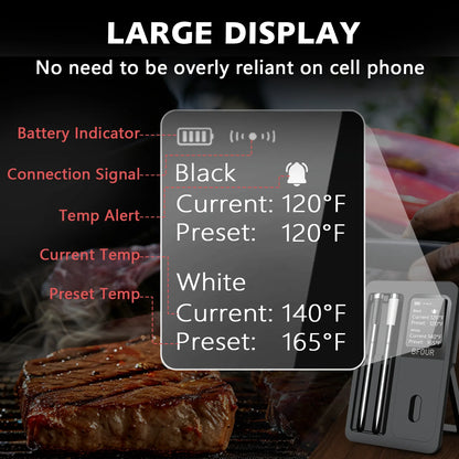 Equipped with an LCD Screen Enhancer, it can Charge Barbecue Grills for Smokers, Wireless Bluetooth Meat Thermometer, IP67 Waterproof Probe
