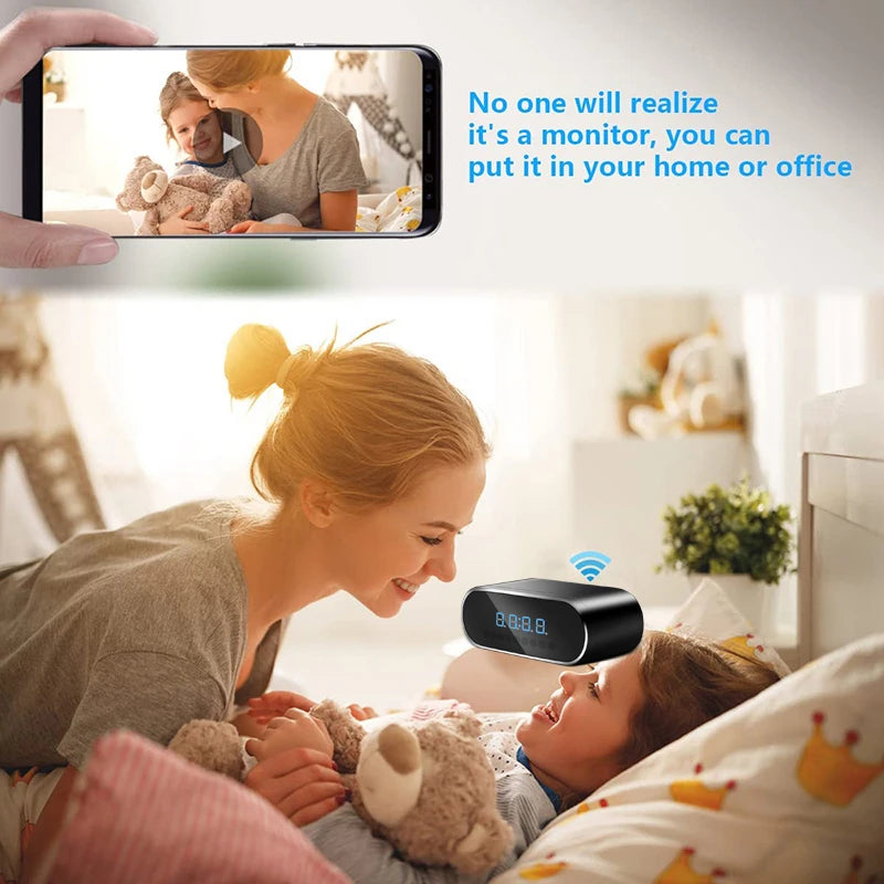 Caméra cachée avec réveil WiFi 1080P et vision nocturne infrarouge pour la sécurité à domicile et au bureau