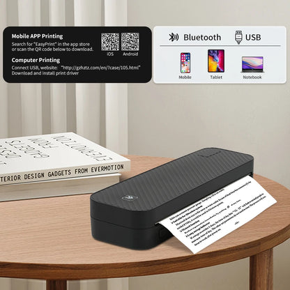Portable A4 Thermal Printer Bluetooth Wireless Inkless Printing for PDF/Excel/Word Office Home School Use with Roll Paper