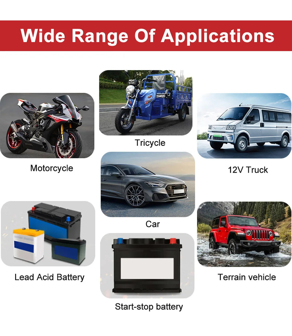 12V6A Smart Battery Charger Pulse Repair LCD Display AGM/GEL/Lead-Acid Auto & Motorcycle