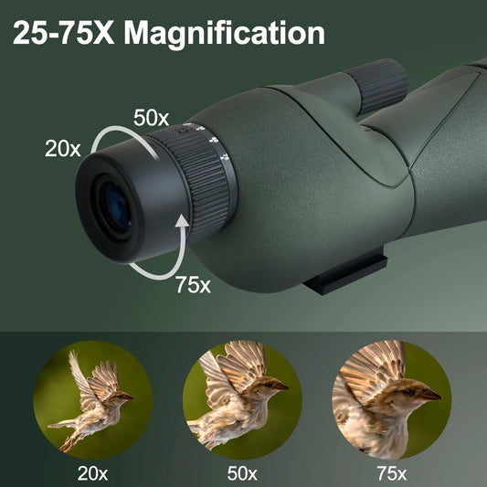 25-75x60 BAK4 FMC Spotting Scope, Waterproof Zoom Monocular for Birdwatching with Tripod