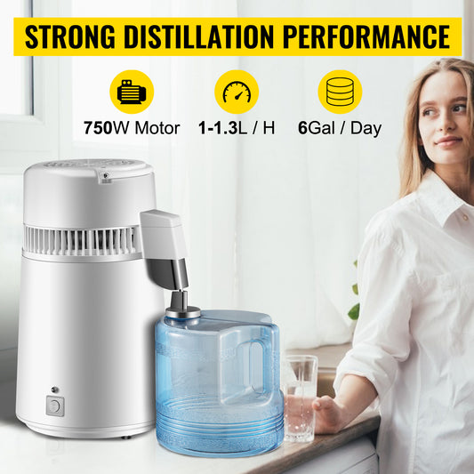 4L Medical Distilled Water Machine with Heating & Filtration 304 Stainless Steel Home/Office Use