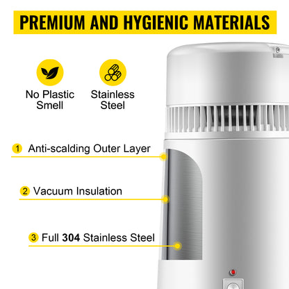 4L Medical Distilled Water Machine with Heating & Filtration 304 Stainless Steel Home/Office Use
