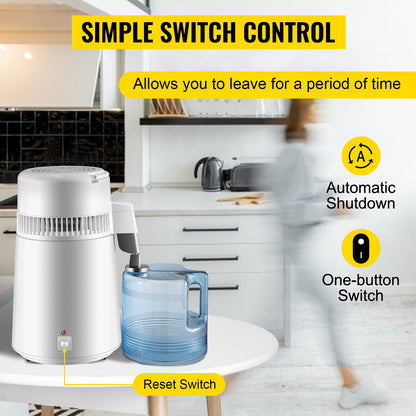 4L Medical Distilled Water Machine with Heating & Filtration 304 Stainless Steel Home/Office Use